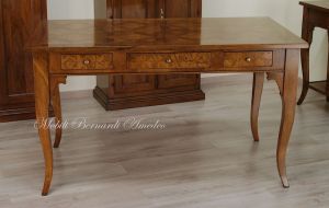 Classic style solid wood desk with inlaid top and 3 drawers